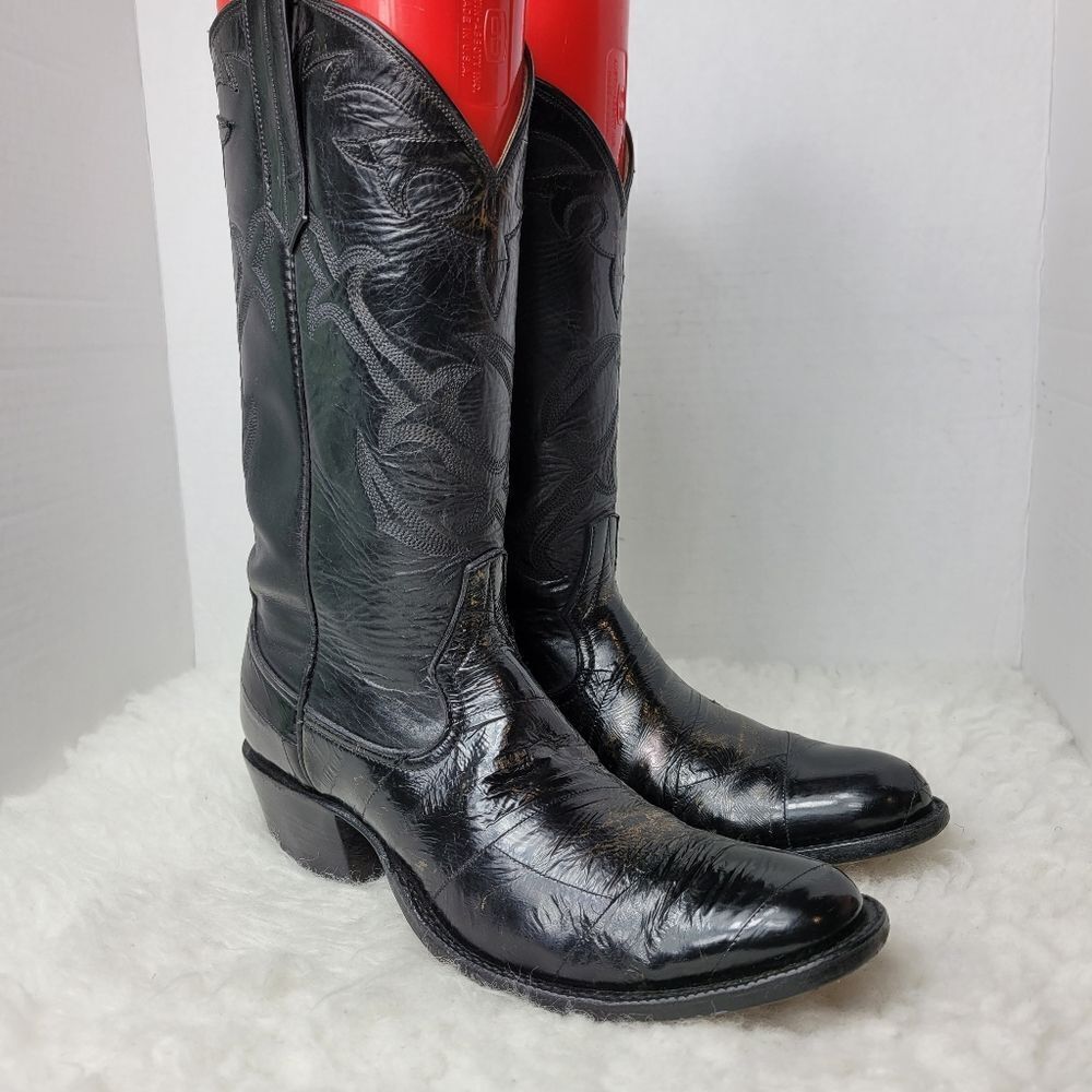 Vtg Rios Of Mercedes Womens Boots Size 6 B Eel Black Cowboy Western Shoes